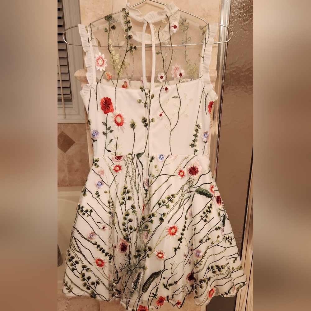 City Studio Floral Embroidered Kids/Juniors Dress - White and Multicolor